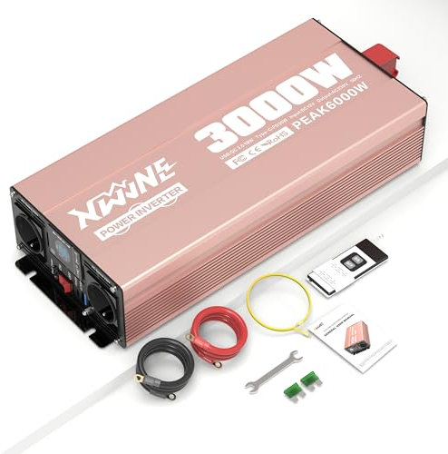 XWJNE Inverter 12V 220V/230V Onda Sinusoidale Pura 3000W, Convertitore di Tensione con 2 Prese CA, 1 Porte USB-A e 1 Porte USB-C, Display LCD, Telecomando 5M, per Camper, Camion, Casa e Emergenza