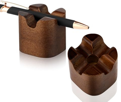 Sherr 2 Pcs Wood Fountain Pen Holder Wooden Pencil Holder Minimalist Pen Rest Desk Stand Pencil Organizer Tray for Home School Office Students Teachers Boss Gifts