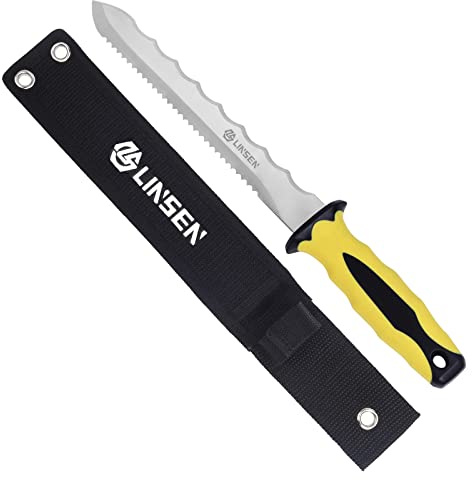 Linsen-outdoors Newly Handle Dual-Use Insulation & Sod Cutter – 7.8” Stainless Steel Blade with Sheath, Heavy-Duty Tool for Garden, Mineral Wool, and Lawn Projects (Yellow)