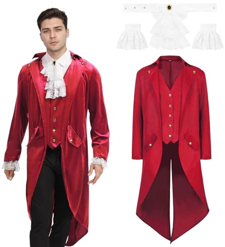 JDFAIJEAL - Giacca da uomo gotica steampunk frack, stile medievale vittoriano, per Halloween e Carnevale (rosso, L)