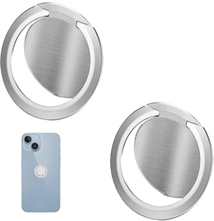 2 anelli per cellulare, supporto per dita, per smartphone, supporto magnetico per auto (argento)