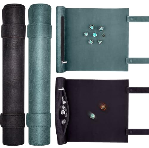 SIQUK 2 Piezas Tapete para Dados 2 en 1 Bandeja de Dados Plegable Bolsa Almacenamiento Tablero Dado Cuero PU con Cremallera para DND RPG (Cian, Negro)