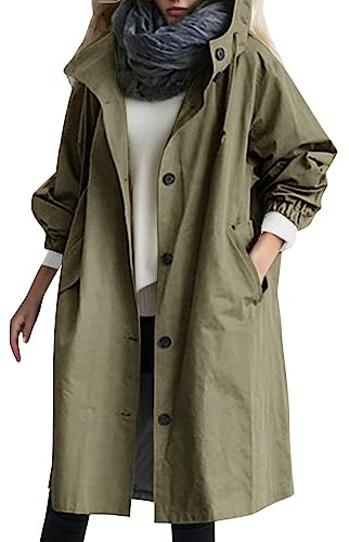 Generisch Veste d'équitation Manteau élégant et confortable pour femme avec veste de pluie pour femme Grandes tailles, Vert armée., 3XL