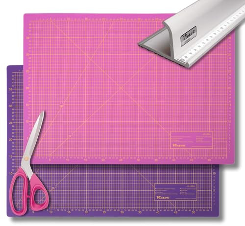 Victor skärmattor set lila rosa 60 x 90 cm 3-lagers skärmatta A1 självläkande inklusive sax och skärlinjal 52 cm av aluminium