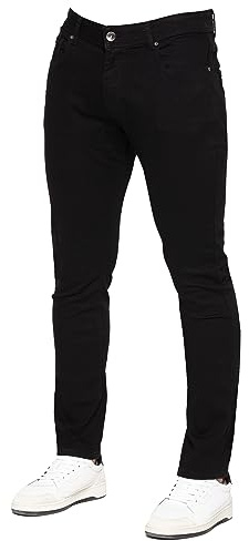 989Zé ENZO Pantalon Homme Slim Ajustement Coupe clasique Coton Stretch Denim Pantalon Jeans EZ325 Noir 42W / 32L