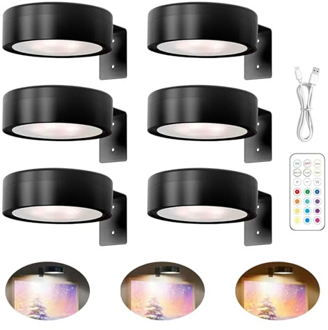 TECKZOON Luz magnética inalámbrica con mando a distancia, recargable, 13 modos, sin taladros, regulable, temporizador. Para cuadros, dianas, marcos de fotos y retratos (negro, 6 unidades)