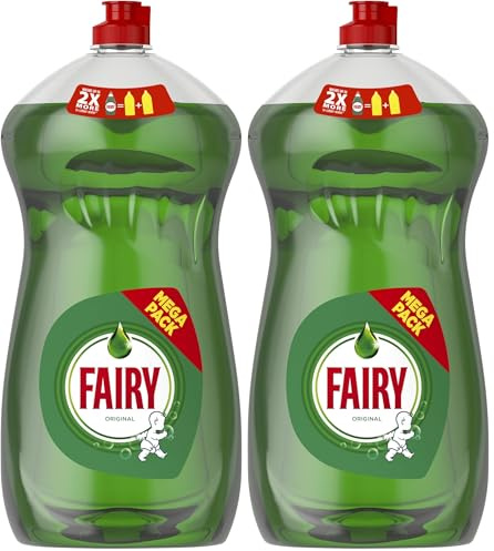 Fairy Original Washing Up Liquid Green With LiftAction 1450ML, No Soaking, No Grease, No Fuss (Pack of 2)
