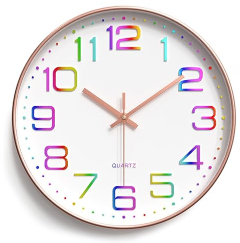 CIOXSOIO 30cm Reloj de Pared, Movimiento de Cuarzo Silencioso, Relojes de Pared Decorativo Redondo, Números Fáciles de Leer, Reloj Pared para Salon, Cocina, Dormitorio, Oficina, Escuela