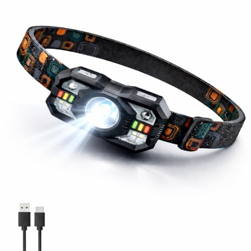 AUREKO LED Head Torch Rechargeable, Super Bright Headlamp with Motion Sensor, USB-C Charging, Waterproof Head Light for Running, Camping, Hiking & Work