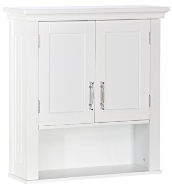 RiverRidge Somerset Two-Door Bathroom and Laundry Wall Mount Storage Medicine Cabinet with Open and Adjustable Shelf - White