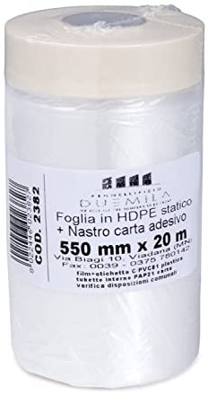 pennellificio 2000 | Rollo de polietileno con cinta adhesiva, juego de enmascarar, protección paredes, rodapiés, muebles, tela cubretodo, tamaño 55 cm x 20 m – Fabricado en Italia