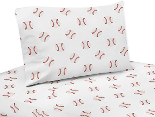 Sweet Jojo Designs Red and White Twin Sheet Set for Baseball Patch Sports Collection - 3 Piece Set