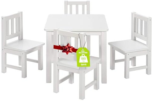 Bomi Spielsitzgruppe 4 Stühlchen Baby mit Tisch | Amy aus FSC nachhaltigem Kiefer Massiv Holz | Kinder Möbel Mädchen und Jungen | Sitzgruppe in Weiss