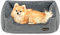 Feandrea Hundebett, Hundekissen in Leinenoptik, Hundekorb, erhöhte Ränder, rutschfeste Unterseite, Bezug abnehmbar waschbar, M, für kleine Hunde, 70 x 55 x 21 cm, hellgrau PGW10GG