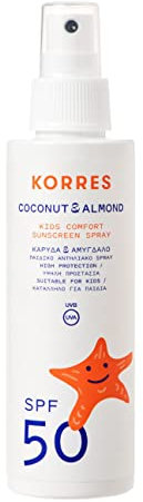 KORRES Sonnenspray Coconut & Almond LSF 50, Sonnenschutz für Kinder, mit Sheabutter & Süßmandelöl, frei von OMC & Octocrylen, für sensible Haut geeignet, 150 ml