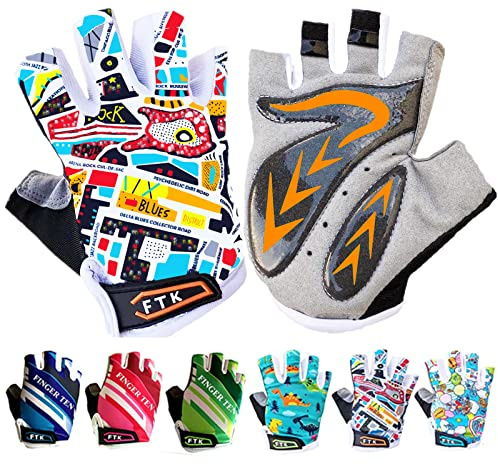 FINGER TEN Kids Cycling Gloves Half Finger Gel Padded (Orange, Medium)