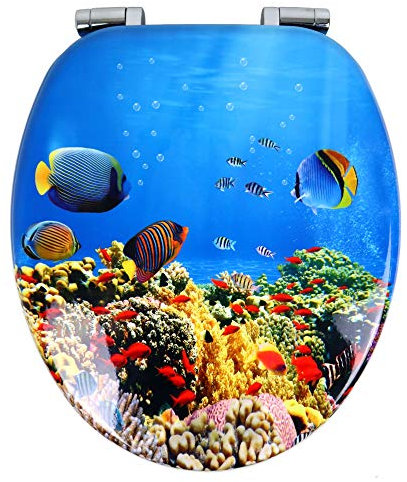 OGOMONDO Sedile Wc Copri Water Universale Frizionato Colorato Fantasia MDF Chiusura Rallentata