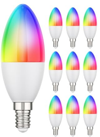 ledscom.de 10 Stück E14 LED RGB Leuchtmittel, Kerze, warmweiß - kaltweiß (2900-6400 K), 5,1 W, 572lm, Smart Home, WLAN, Alexa, matt