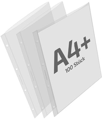 REIF Hamburg 18340 Prospekthüllen A4+, DIN A4 Überformat, 100 Stück aus PE Stärke 0,160 mm, dokumentenecht, Klarsichthülle gelocht, kurze Seite oben offen, Made in Germany