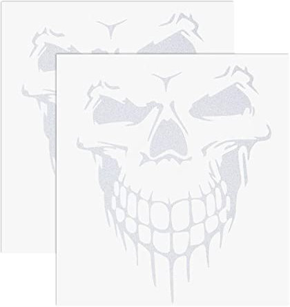 Create idea 2 Stück Reflektierende Auto Aufkleber Totenkopf Schädel Dekoration Selbstklebende Sicherheitswarnaufkleber für Auto LKW Motorrad Weiß