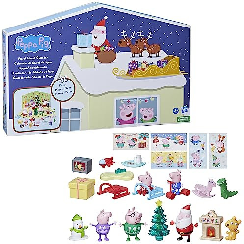 Peppa Pig Peppas Adventskalender mit 24 Überraschungsspielzeugen und Aufklebern, Kinderpielzeug
