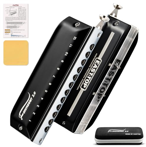 EAST TOP Updated FORERUNNER 2.0 without valves Chromatic Harmonica 12-Hole 48 Tones E Key Chromatic Mouth Organ Harmonica for Adults,Beginners and Students