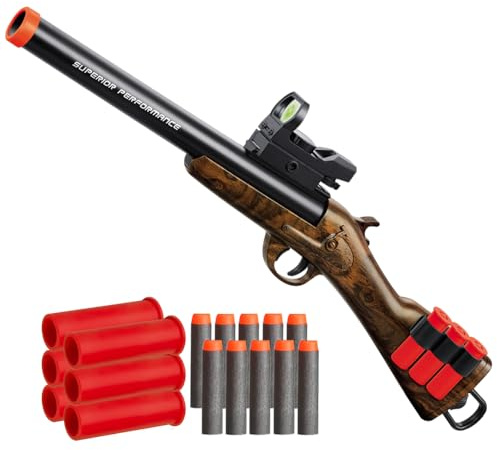 Safe Toy Double Barrel Gun for Boy with Ejecting Shell Soft Bullets,Realistic Model Shotgun Toys Foam Blaster Play Gun Toy with Soft Bullet Look Real Hunting Action for Children (MINIGUN)