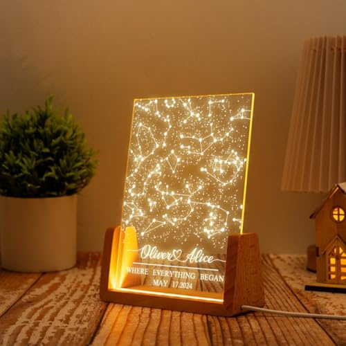 Luce Notturna Con Mappa Stellare Personalizzata, Lampada Con Cornice per Foto Illuminata, Mappa Delle Costellazioni in Acrilico, Regalo