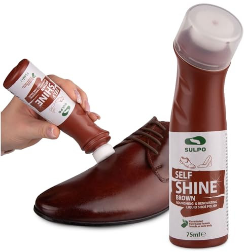 SULPO Express Schuhcreme Braun - Schuhglanzpolitur - Lederpflege Schupolitur mit Schwamm Applikator - Schuhputzmittel - Self Shine Liquid Shoe Cream 75ml - Schuhcreme halb-deckend