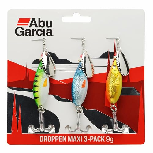 Abu Garcia Droppen Maxi 3-Pack - Leurres d'eau Douce pour perches, brochets, chevesnes et truites - Conception Large, appât Polyvalent pour la pêche en Eau Douce, varié 8.5 cm