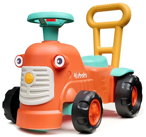 FALK - Rutschauto Vintage Traktor Kubota mit ergonomischer Stange zur Gehhilfe – ab 12 Monaten – 90% recycelter Kunststoff 960, Orange