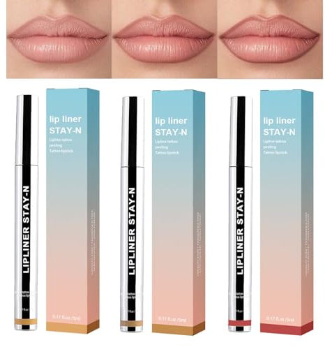 Abziehbarer Lippenkonturenstift, 3 Farben Peel Off Lipliner Set, Flüssigkeit Lip Stain Plumper, Lippen Stift Set Wasserfester & Langlebig, Matter Tattoo Lip Liner Fleck zum Abziehen