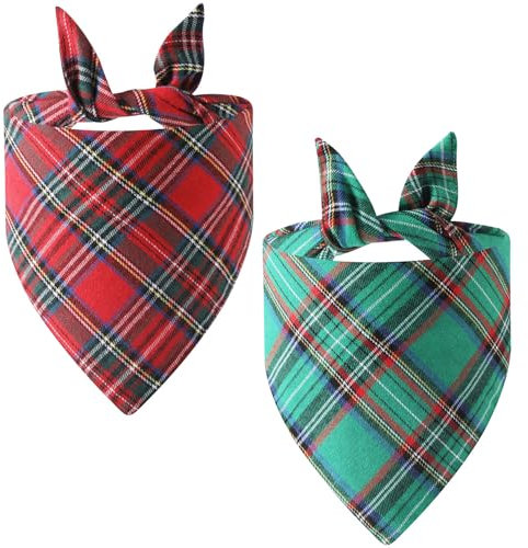 2Stk Hundehalstuch Weihnachten, Dreieck Halstuch Hund mit Rot Grün Schachbrettartig, Hundekostüm Weihnachten Geschenke für Hunde und Katzen Haustier weihnachtskostüm Zubehör für Mittlere Große Hunde