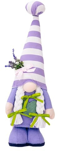 Decorazioni di gnomi di lavanda, gnomo di fiori primaverili - Gnomo peluche in gnomi lavanda nani viola | Bambola di peluche senza volto con fascino primaverile, morbida decorazione per la casa per fa