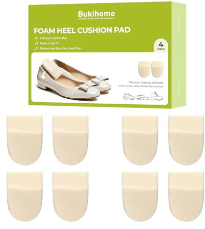 Bukihome Battitacco contro il dolore al tallone (4 paia), cuscino per tallone in memory foam per sperone calcaneare, achillodinia e fascite plantare, cunei per uomo e donna