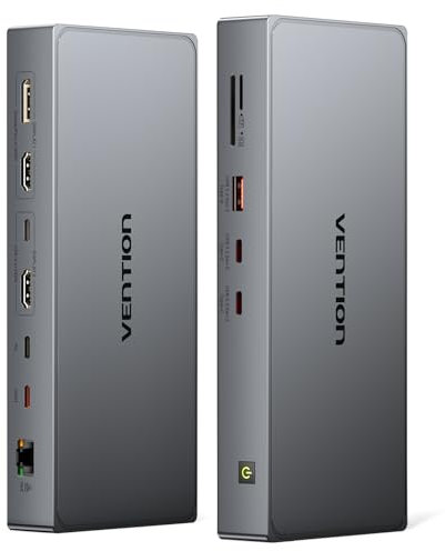 VENTION USB C Docking Station Dual Monitor 4K@60Hz, 11-in-1 DisplayLink Dock for MacBook Pro/Air/Mini M1/M2/M3/M4, Laptop Docking Station with 10Gbps USB A/C, HDMI, DP, PD 100W, SD/TF, RJ45
