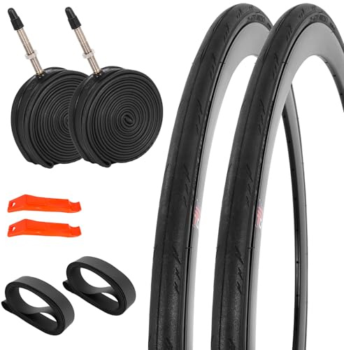 Jiayan - Lot de 2 pneus de vélo de route 700 x 25c avec chambre à air et leviers de pneu, pneus pliables de rechange pour vélo avec doublures pour le tourisme urbain