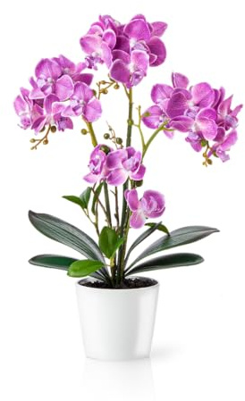 PASCH® Orquídeas artificiales en jarrones de cerámica brillante (46 cm), flores artificiales en maceta, flores artificiales como reales, orquídeas artificiales en maceta (rosa)