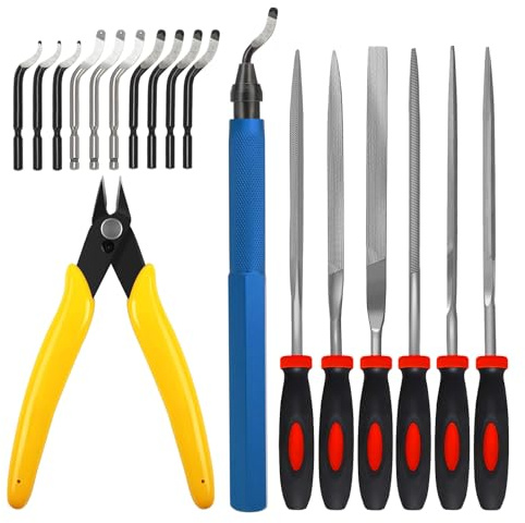 VASTOOLS Outil d'ébavurage avec 10 lames différentes, lot de 6 limes et cutter latéral, pour bricolage, modélisme, imprimante 3D, art, plastique
