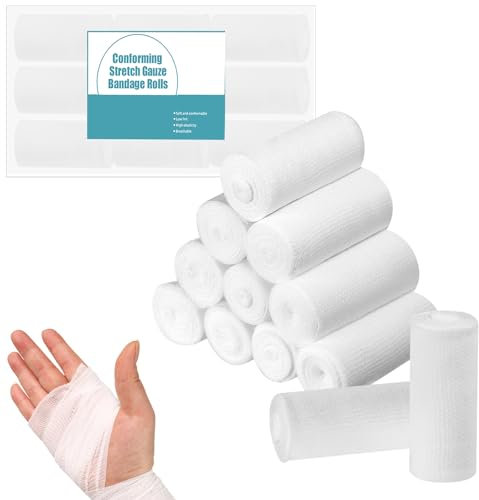 12 Gauze Bandage Rolls Conforming Retention Bandages Soft Stretch Bandage Wrapping for Dressing All Types of Wounds (7.5cm x 4.5m Stretched)