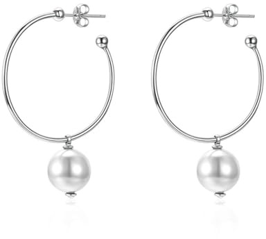 KnSam Orecchini da donna con perle, 18 K Au750, in oro bianco, oro 750, stile Liberty, colore bianco