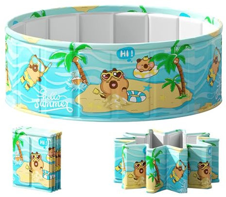 Klappbarer Kinderpool Groß (160cm/120cm/90cm) - Faltbar, Ohne Aufblasen für Garten/Innen, Planschbecken mit Weichem Boden & Sand-Wasser-Funktion for Haustiere, Kinder