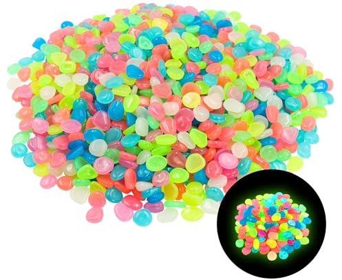 Yitexin 1000 Piezas de Peces Tanque Piedras Luminosas Jardin, Mini Guijarros Brillantes Decorativos, Coloridos Fluorescentes Piedras Guijarros Roca para Acuario Paisaje (Múltiples colores)