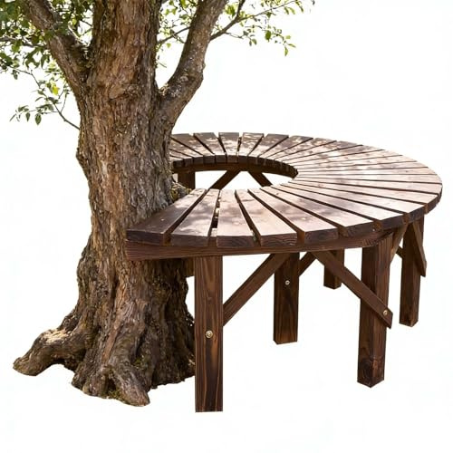 Gaommini Banco de jardín semicircular de Madera, Bancos al Aire Libre Resistentes a la Intemperie, Banco de árbol Envolvente Alrededor del Banco del Parque para el Patio del Parque(Half Round)