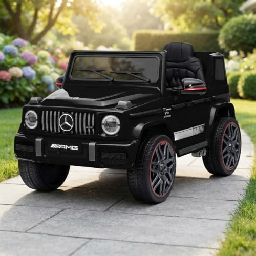 Alivio Kids Ride on Car Licensed Mercedes-Benz G-Wagon AMG V8 Biturbo, 12V Electric Car for Children with Remote Control, Leather Seat & Suspension, Motorised Toy Car for Boys Girls