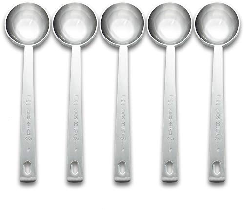 Timoo Coffee Measuring Scoop 1 Tablespoon long handle Stainless Steel spoon for Coffee, Milk Powder, Fruit Powder, Set of 5
