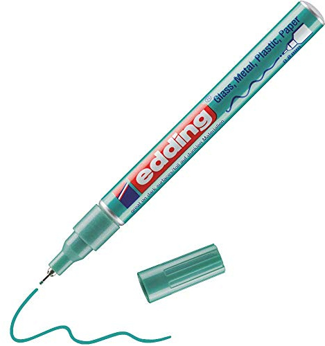 edding 780 Gloss Paint Marker - Green Metallic - 1 Paint Marker - Extra-fine Round Nib 0.8 mm - Paint Pen for Glass, Pebbles, Wood, Plastic, Paper - Waterproof, high Coverage