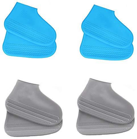 4 Pares Cubrezapatos Impermeables, Fundas de Silicona para Zapatos, Reutilizable Impermeable Antideslizante Silicona Cubrezapatos de Lluvia para Lluvia, Día de Nieve, Caminos Fangosos (Azul, Gris)