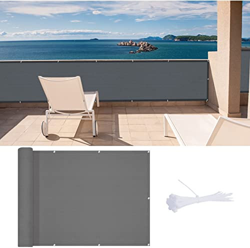 LOVE STORY Balkon-Sichtschutz 90x600cm mit HDPE-Gewebe,Luftdurchlässige Netz-Balkonverkleidung mit UV-Schutz und Kabelbindern zur Befestigung,Anthrazit