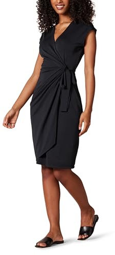 Amazon Essentials Women's Classic Cap Sleeve Wrap Dress (Available in Plus Sizes), Black, L